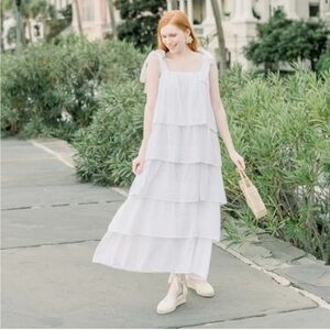 NEW Victoria Dunn XL Dress Bennet Maxi White Tiered